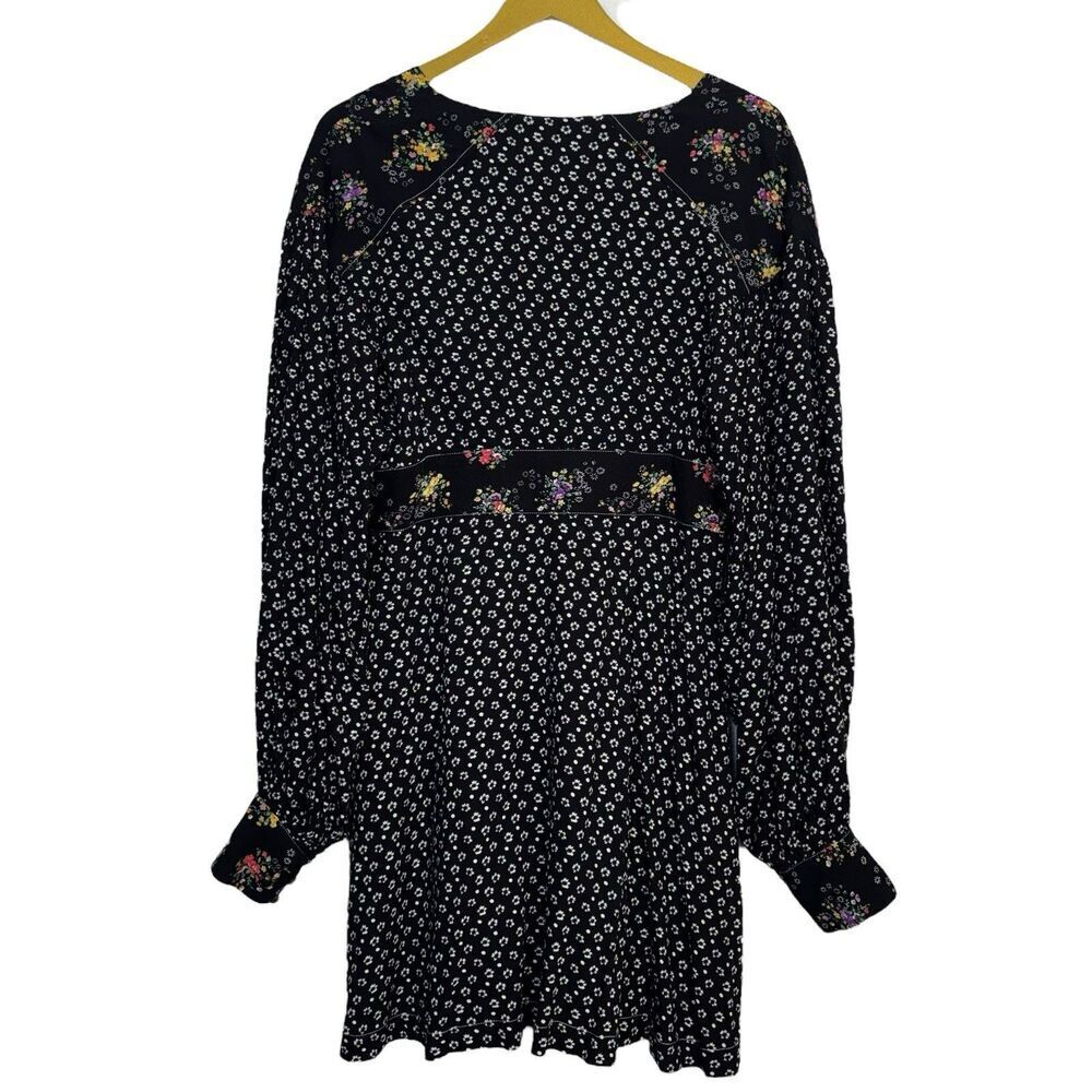 Free People Wonderland Floral Button Up Tunic Dress Size M Black Boho Cottage - Picture 5 of 10